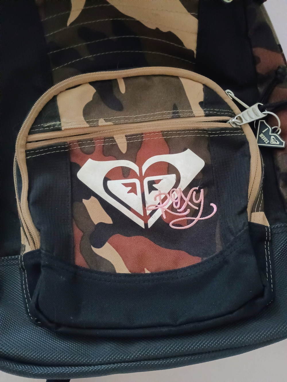 Roxy Camo Backpack With Roxy Logo- Brown, Tan & Black - Picture 5 of 6